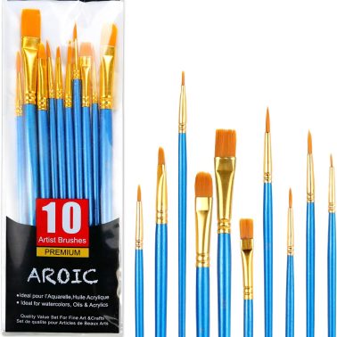 Acrylic Paint Brush Set, 1 Packs / 10 pcs Watercolor Brushes Painting Brush Nylon Hair Brushes for All Purpose Oil Watercolor Painting Artist Professional Kits.