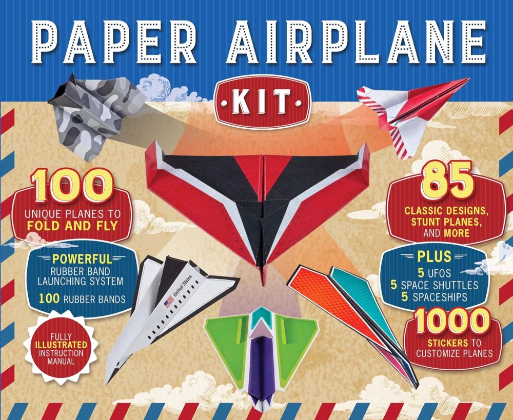 Paper Airplane Kit: 100 Planes to Fold & Fly, 1000 Stickers, Launcher ...